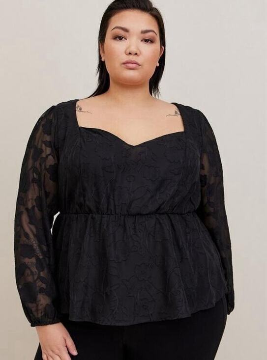 torrid Tops - NWT Torrid Peplum Lace Puff Sleeve Blouse Womens Plus 4 Black Long Sleeve Date